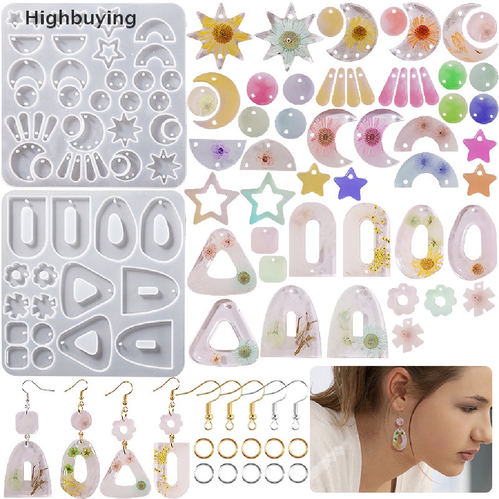 Hbid Anting Bulan Bintang Geometris Liontin Resin Cetakan Eardrops Silicone Molds DIY Glory