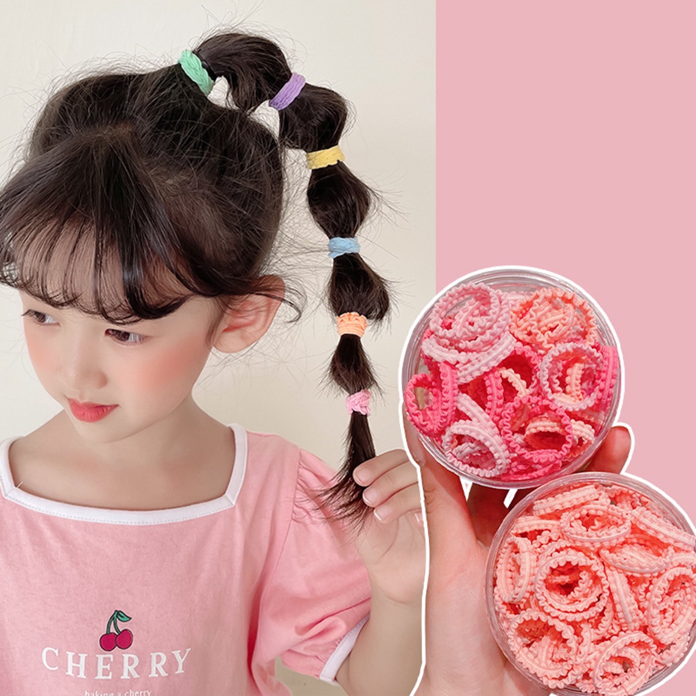 50pcs/set Ikat Rambut Elastis Tinggi Warna Permen Untuk Anak Kecil Segar Manis Perempuan Mini Scrunchies Tidak Sakit Rambut