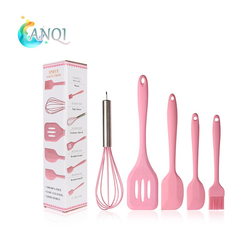 PROMO!!! ANQI SHOP Set Spatula Peralatan Masak Sutil Silikon Non Stick Cooking Tools Isi 5 Pcs / VS