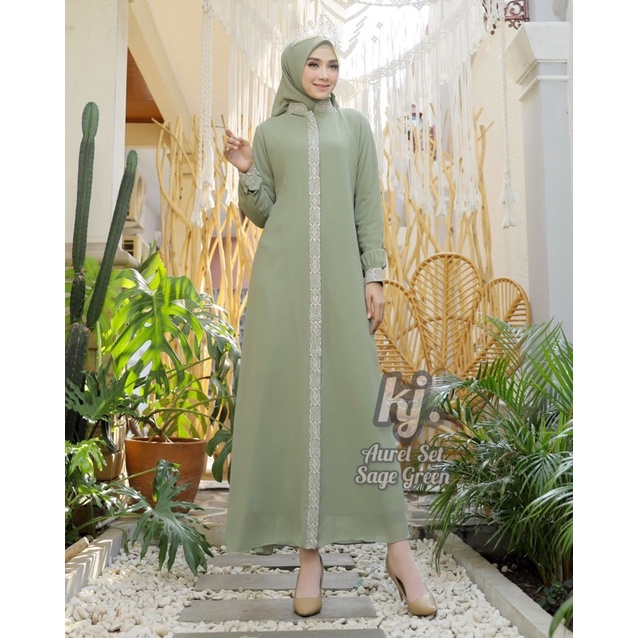 Aurel Set - Gamis Syar'i - Gamis Plus Hijab - Gamis Polos - Gamis Seragam Pesta - Gamis Bordir - Gam