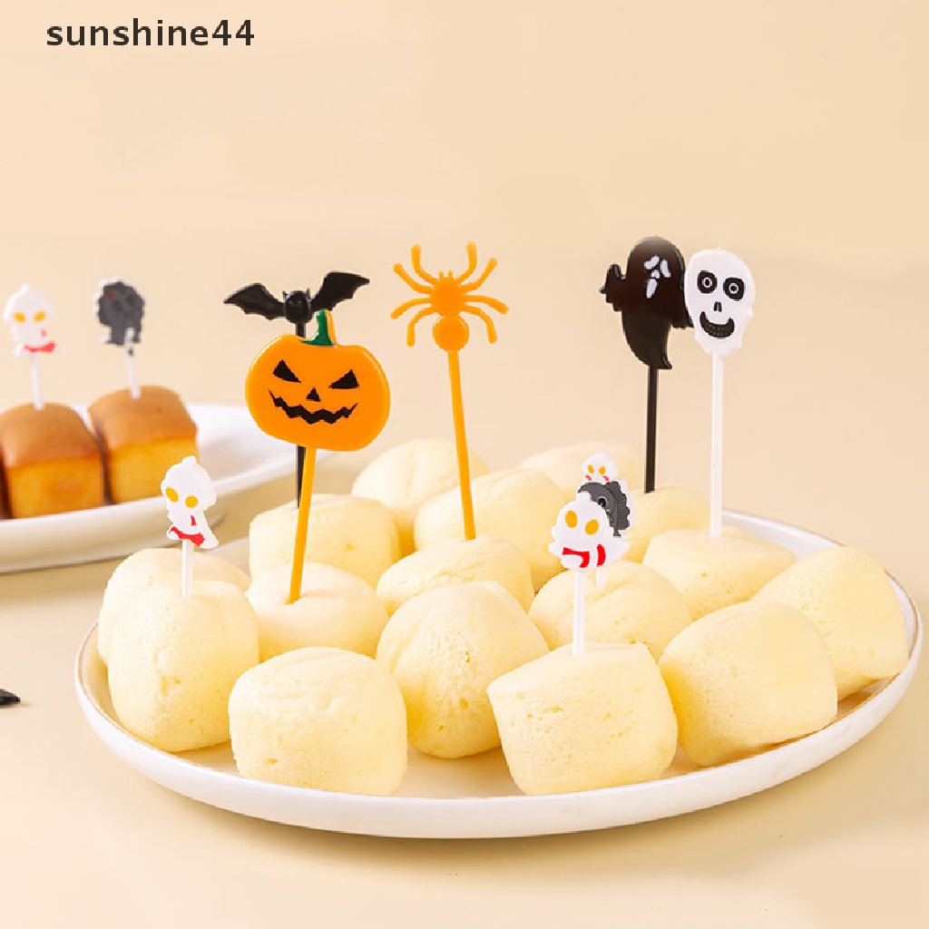 Sunshine 6/10Pcs Halloween Set Garpu Buah Ultraman Garpu Plastik Portable Kue Tusuk Gigi ID