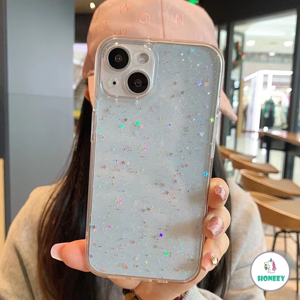 IPHONE Casing Bening Glitter Mewah Untuk Iphone13 14 11 12 Pro 12 X XR XS Max SE 7 8 Plus Cover Silikon Ponsel Transparan Lembut