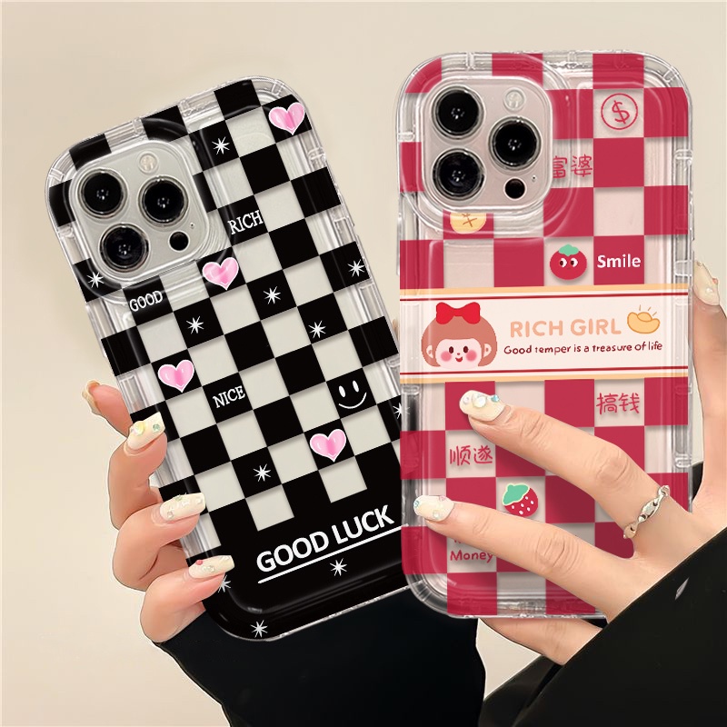 IPHONE Cute Diperiksa Soft Case Kompatibel Untuk Iphone14 13 12 11 Pro XS Max X Xr7 +8 Plus Casing Transparan TPU Silikon Ponsel Shockproof Cover