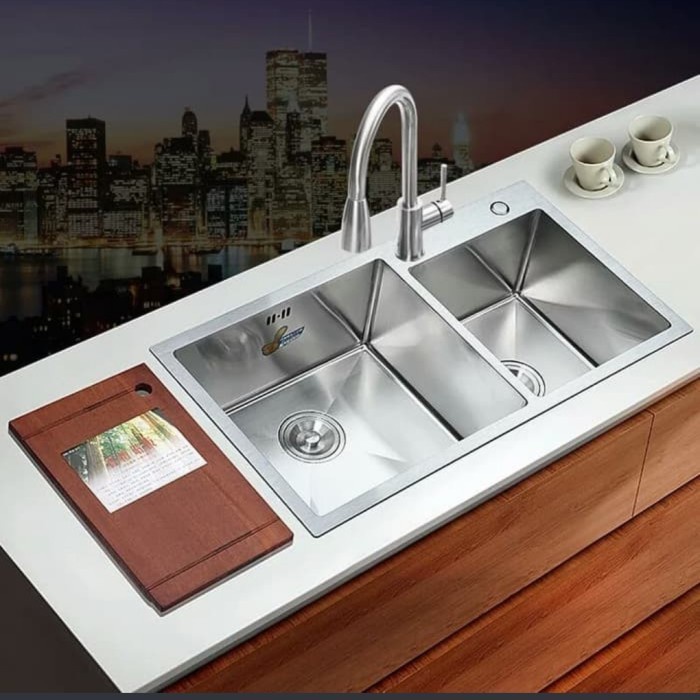 Paket lengkap Sink Loonginc 7540 Stainless / Bak Cuci Piring 2 Lubang