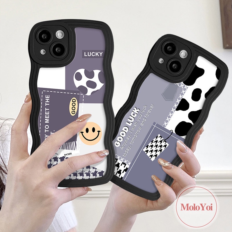 IPHONE Casing Pola Sambungan Smile Leopard Houndstooth Kompatibel Untuk Iphone14 12 11 13 Pro Max 7Plus 7 6 6s 8 14 Plus XR X XS Max SE 2020 Fashion Wavy Edge Tpu Soft Cover