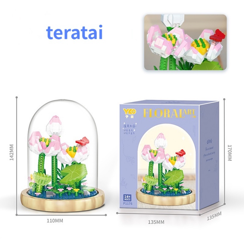 Kotak Musik Mainan Brick Balok DIY Buket Bunga Blok Susun Bangunan Flower Bouquet Untuk Dekorasi Meja Hadiah Ulang Tahun (Dengan Penutup Layar）