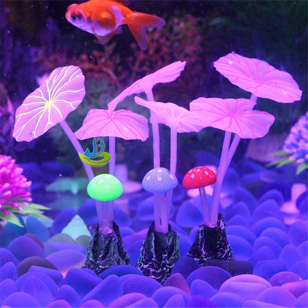 [Elegan] Tanaman Buatan Kreatif Hias Silikon Neon Tahan Lama Dengan Sucker Fish Tank Ornament