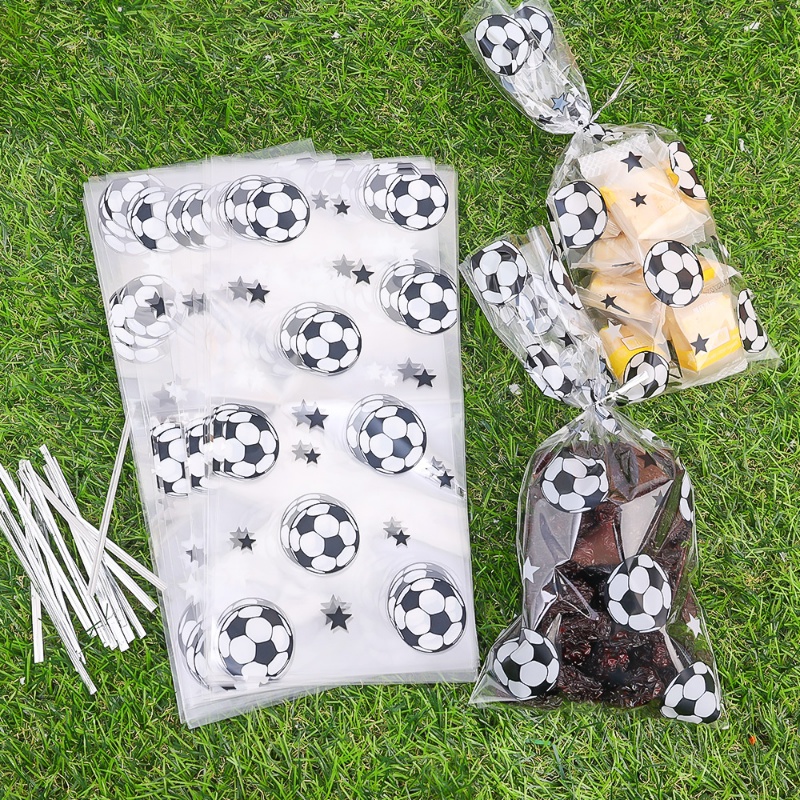 25pcs/set Tas Hadiah Plastik Sepak Bola Transparan Dengan Ikatan Twist/Kantong Nikmat Pesta Tema Sepak Bola Dunia