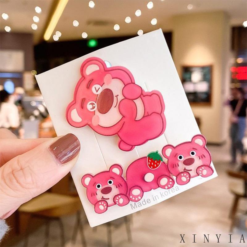 [xinyia.id11] Strawberry Bear Set Jepit Rambut Segar Manis Rambut Patah Poni Samping Klip Duckbill Clip