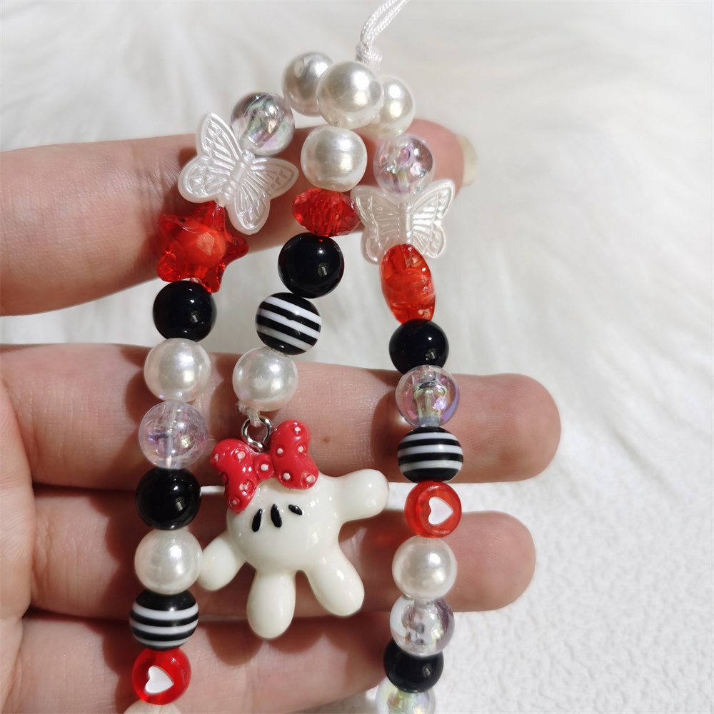 Ins Lucu Minnie Tangan Liontin Ponsel Rantai Anti-Lost Lembut Tembikar Tali Tali Strap Lanyard Manik-Manik Akrilik Warna-Warni Kasus Ponsel Gantung Kabel