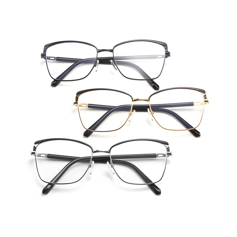 (YUZHU) Vintage Fashion Bingkai Alis Logam Cat Eye Eyeglasses Western Fashion Anti Blue Light Eyeglasses Untuk Wanita