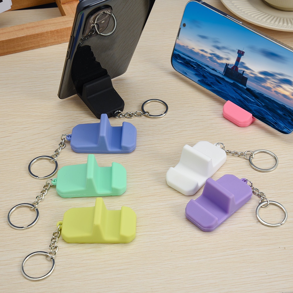 [Warna Random] Lazy Live Chasing Play Key Ring Braket Ponsel/Bingkai Penyangga Desktop Mini/Gantungan Kunci Portabel 2in1 Phone Holder/Handstand/Aksesoris Ponsel 3C