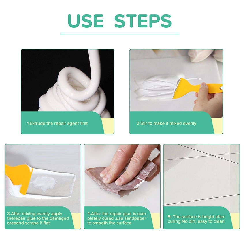 

H7Y Tile Repair AB Lem Set Retak Repair Agent Perekat Keramik Porselen Putih Set