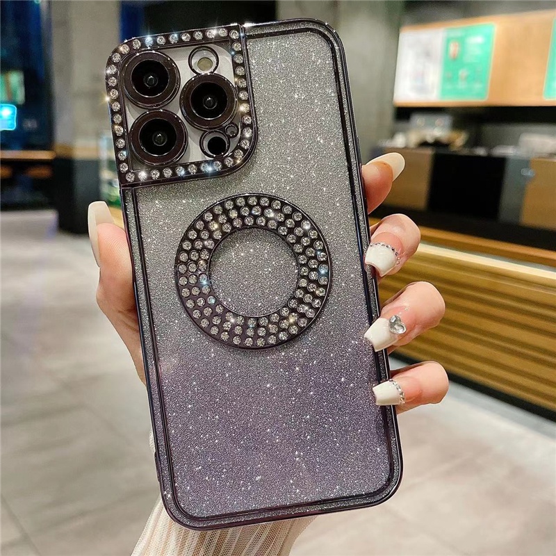 IPHONE Soft Case Pelapisan Berlian Mewah Bahan Kertas Gradasi Glitter Untuk Iphone14 13 12 11 Pro Max