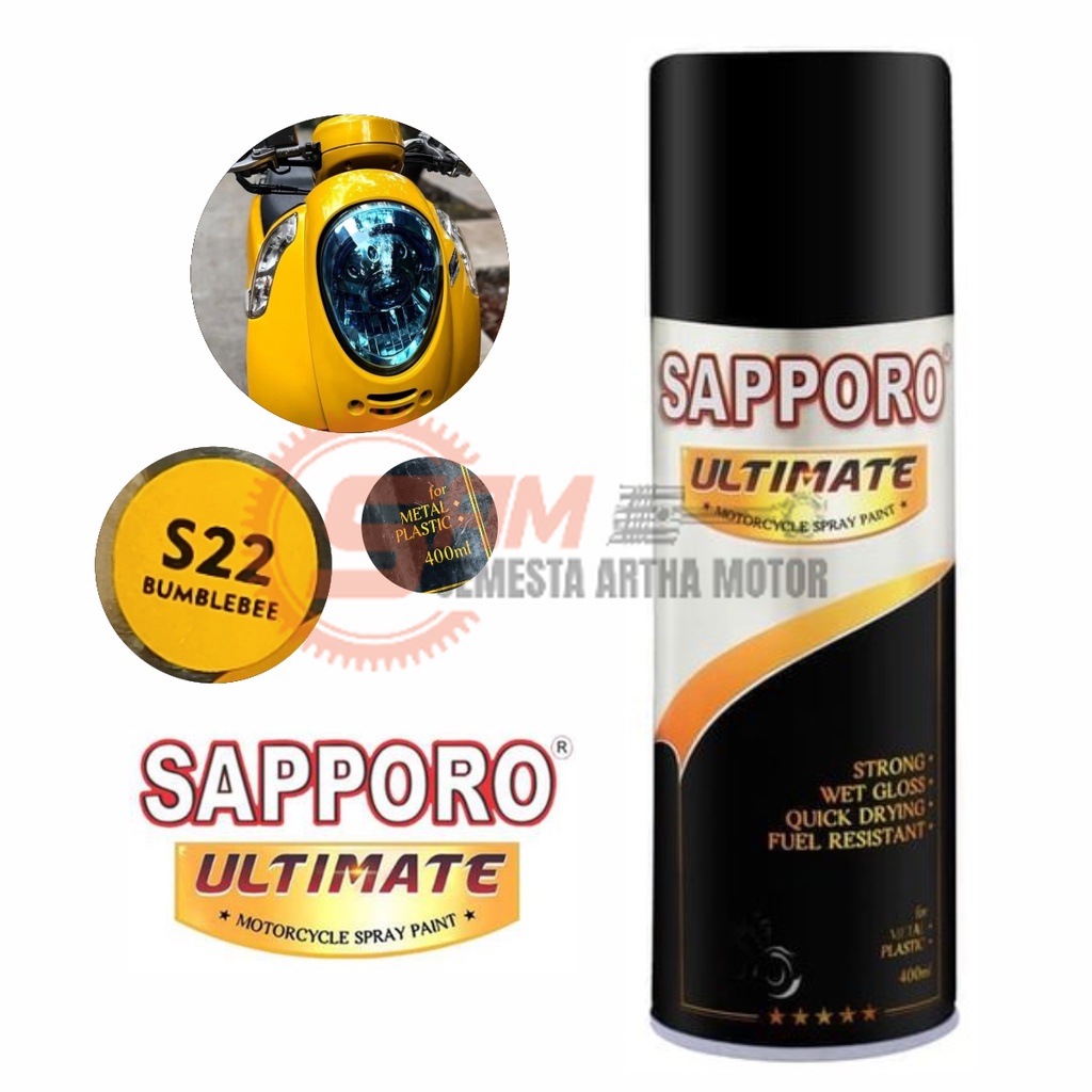 

Pilox Sapporo Ultimate Bumblebee S22 Cat Semprot Kuning Pilok Metal Plastik Aerosol Spray