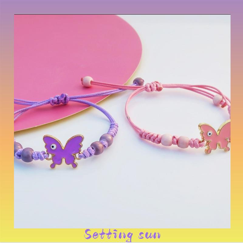 Gelang serut kupu-kupu Adjustable Tali gelang yang dikepang Aksesoris Fashion TN