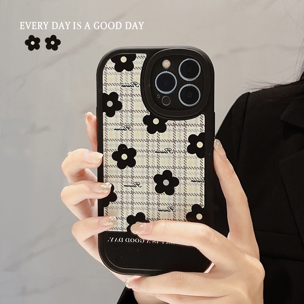 IPHONE Bunga Hitam Houndstooth Soft Phone Case Penutup Pelindung Lensa Kamera Untuk Iphone7 8 PLUS X XR XS 11 12 13 14 MINI PRO MAX SE 2020