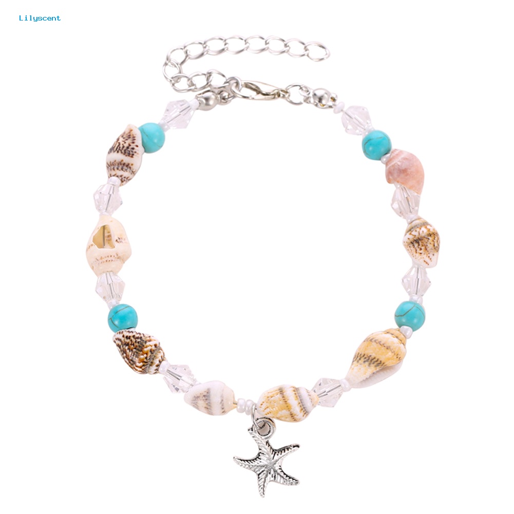 Lilyscent Boho Wanita Shell Beads Bintang Laut Gelang Kaki Pantai Sandal Barefoot Ankle Bracelet