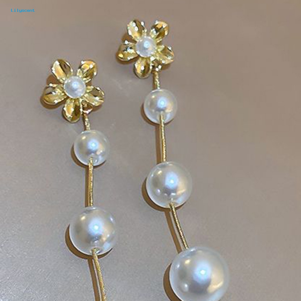 Lilyscent 1pasang Hypoallergenic Drop Earrings Fashion Perhiasan Glossy Mutiara Imitasi Rumbai Menjuntai Earrings Mewah