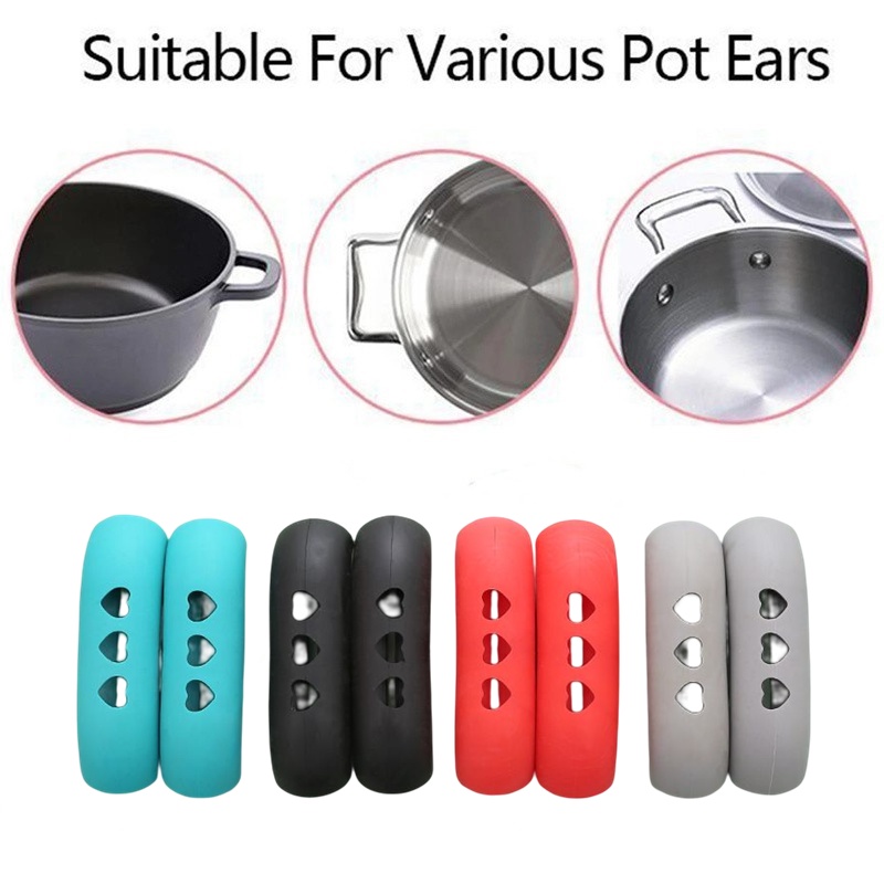 2pcs/set Silikon Tebal Saucepan Handle Cover Peredam Panas Panci Klip Telinga Anti Panas Microwave Pan Clip Tahan Lama Alat Dapur