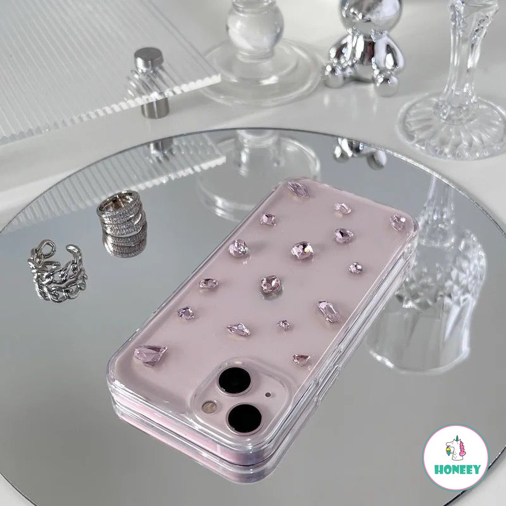 IPHONE 3d Mewah Berlian Imitasi Bersinar Bening Lembut Casing Ponsel Untuk Iphone12 14 13 11 Pro Max Bling Tahan Air Diamand Cover