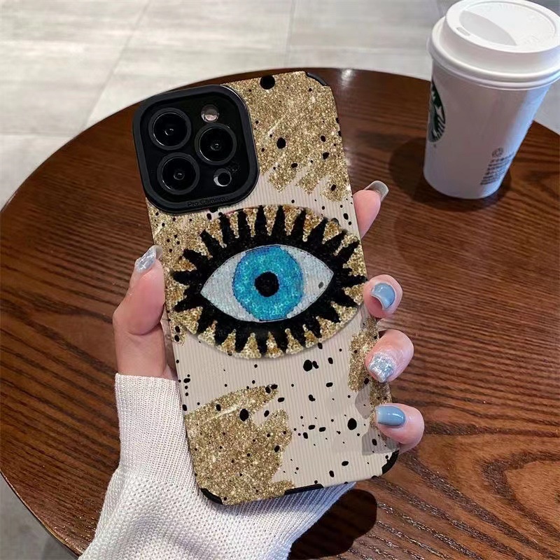 【Lamb Skin】Northern Europe Blue Eye Leather Soft Case for IPhone 6S 7 Plus 8 Plus X XS XR XS Max 11 13 12 14 PRO Max 14 Plus 12 13 Mini Ins Fashion Girl Women's Gift Missconnie Casing