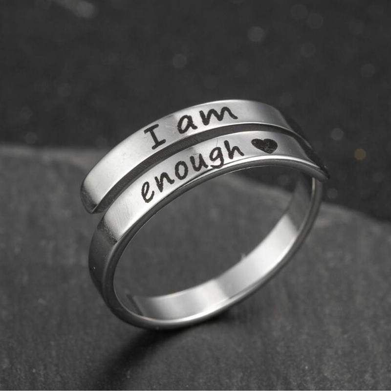 Cincin Anti Karat Wanita Pria Punk I Am Enough Engrave Letter Ring Cuff Dorong Perhiasan Belive Yourself Hadiah Terbaik