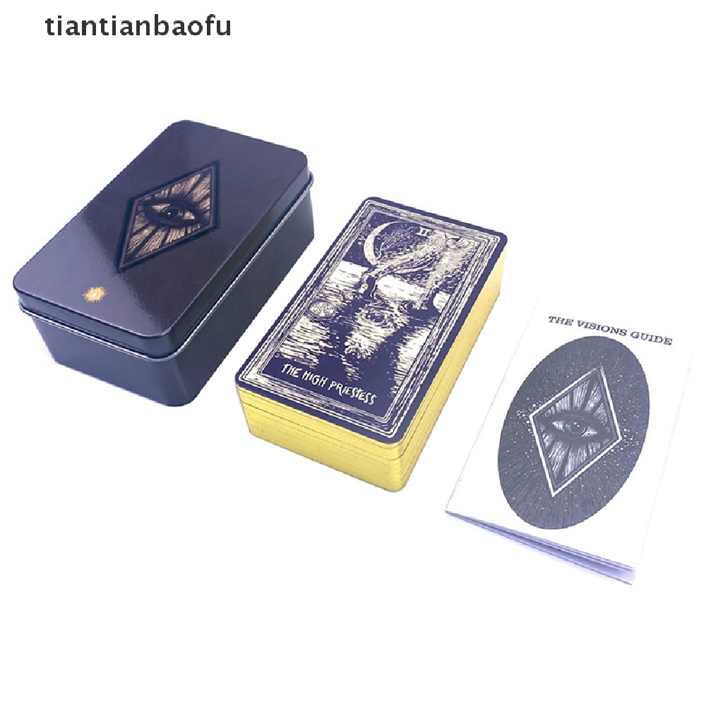 [tiantianbaofu] Kotak Besi Light Vision Tarot Card Ramalan Ramalan Deck Party Game w/Butik Manual