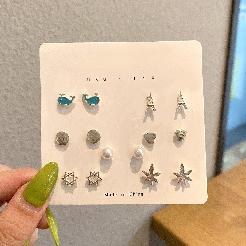 Mysterygirl - Anting Titanium Anti Karat Anting Tusuk Earrings 7in1 Fashion Earrings Set Korea Aksesoris Murah BISA Anting Tusuk  Anting Simple Lucu