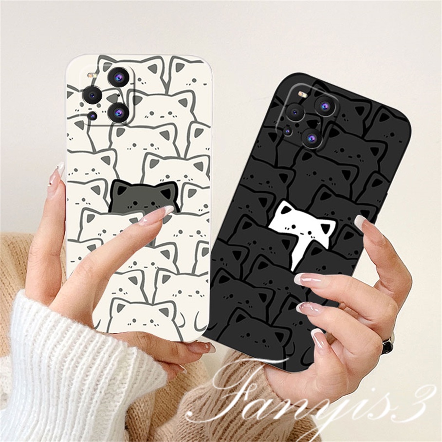 Redmi 12C A1 Plus Note 11 Pro+ 11 11s 10 10s 9 9s 8Pro 10A 10C 10 9C 9A 9T Xiaomi 11Lite 11TPro Poco X3Pro X3NFC Cute Black White Cat Phone Case Silicon Soft Cover Pelindung