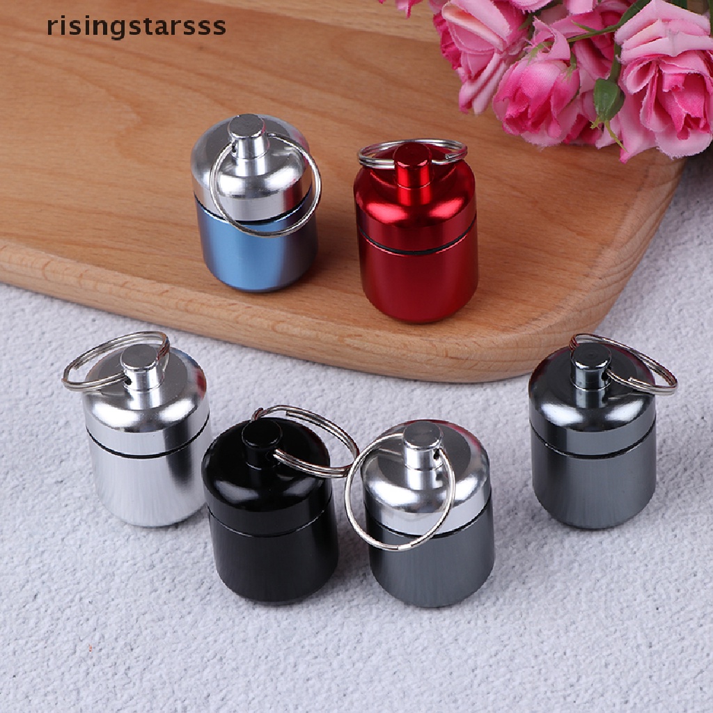 Rsid Span-new Mini Tahan Air Aluminium Alloy Pill Box Case Botol Tempat Wadah Gantungan Kunci Jelly