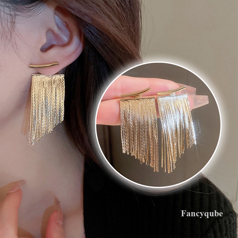 Fashion Statement Earrings Panjang Warna Emas Statement Bling Rumbai Anting Untuk Wanita Ms Pernikahan Harian Liontin Panas Perhiasan Hadiah