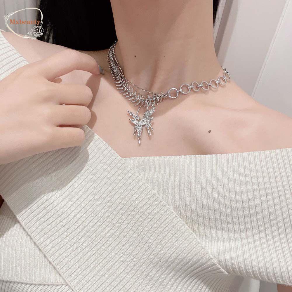 Mxbeauty Wanita Kalung Hadiah Adjustable Rantai Klavikula Pacar Logam Tulang Selangka Choker Gadis Liontin Kupu-Kupu