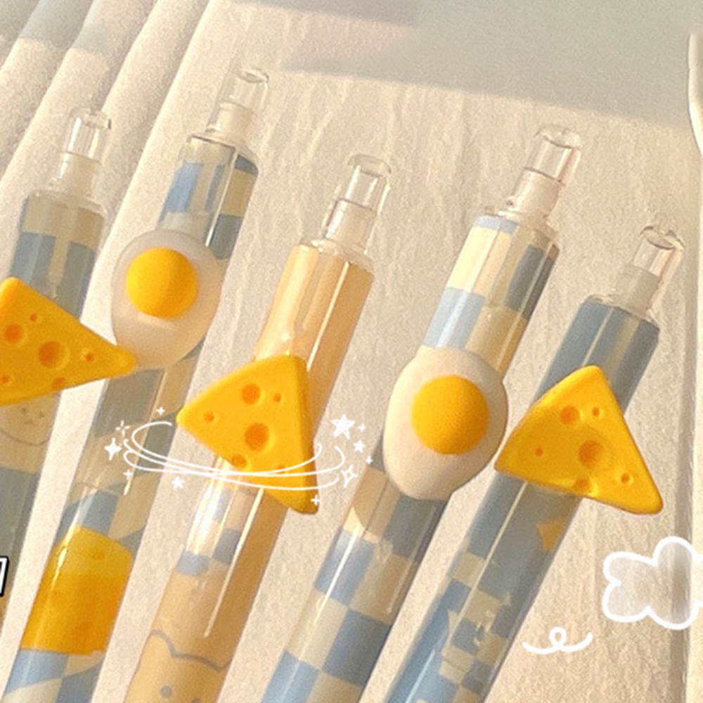 6pcs Pena Keju Telur Rebus Press Gel Untuk Siswa Menulis Pulpen Belajar Stationary Hadiah