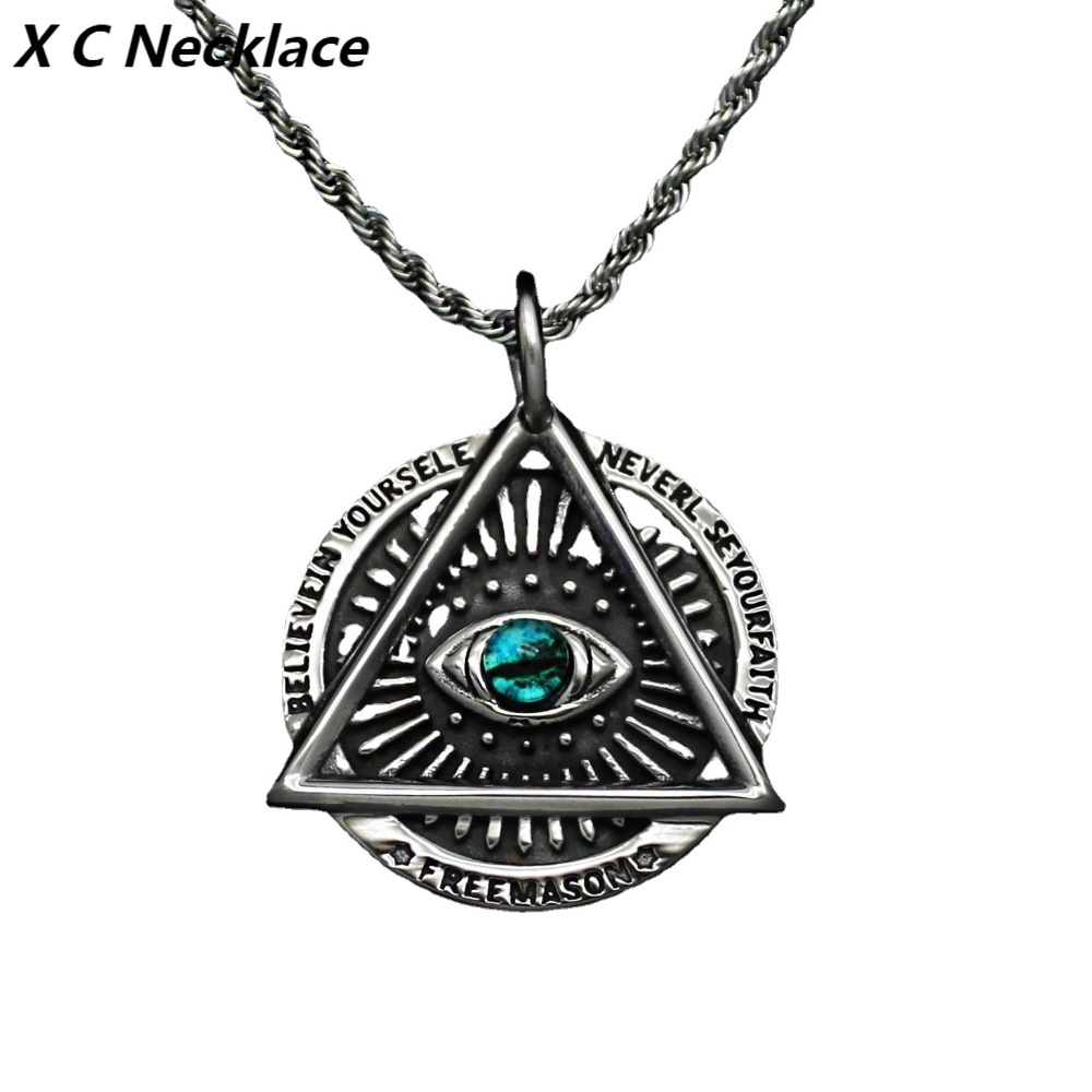 [X C] Kalung] Wanita Hip-hop Punk Gothic Vintage Perak Kalung Mata Setan Baja Titanium Liontin Rock Pesta Fashion Perhiasan