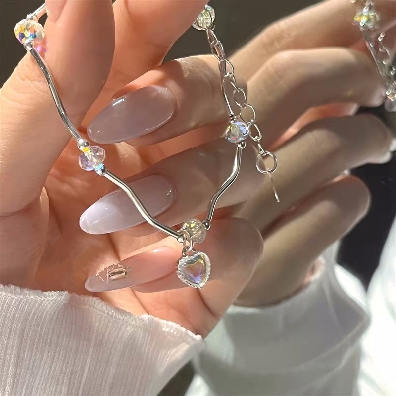 Kami Bunga Korea Fancy Bersinar Kristal Jantung Pesona Gelang Untuk Wanita Gadis Halus Mempesona Berlian Imitasi Cinta Gelang Elegan Pergelangan Tangan Rantai Perhiasan