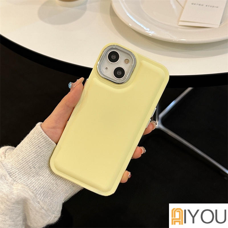 IPHONE Casing Ponsel Lensa Kamera Plating Warna Solid Kompatibel Untuk Iphone 11 12 13 14 Pro Max 14 Plus Bantal Udara Silikon Shockproof Soft Cover