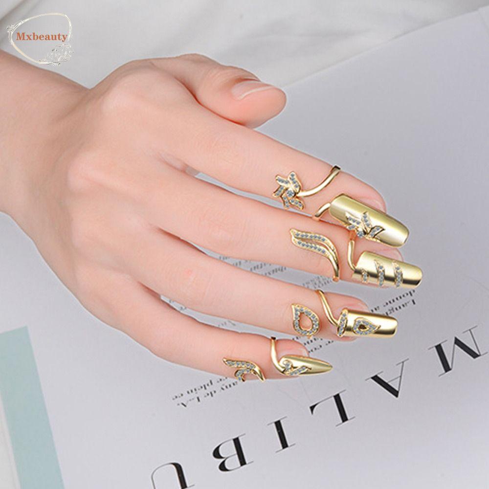 Mxbeauty Wanita Kuku Cincin Trendi Chic Sederhana Niche Desain Gadis Hadiah Berlian Imitasi Menawan Pembukaan Cincin Jari Cincin