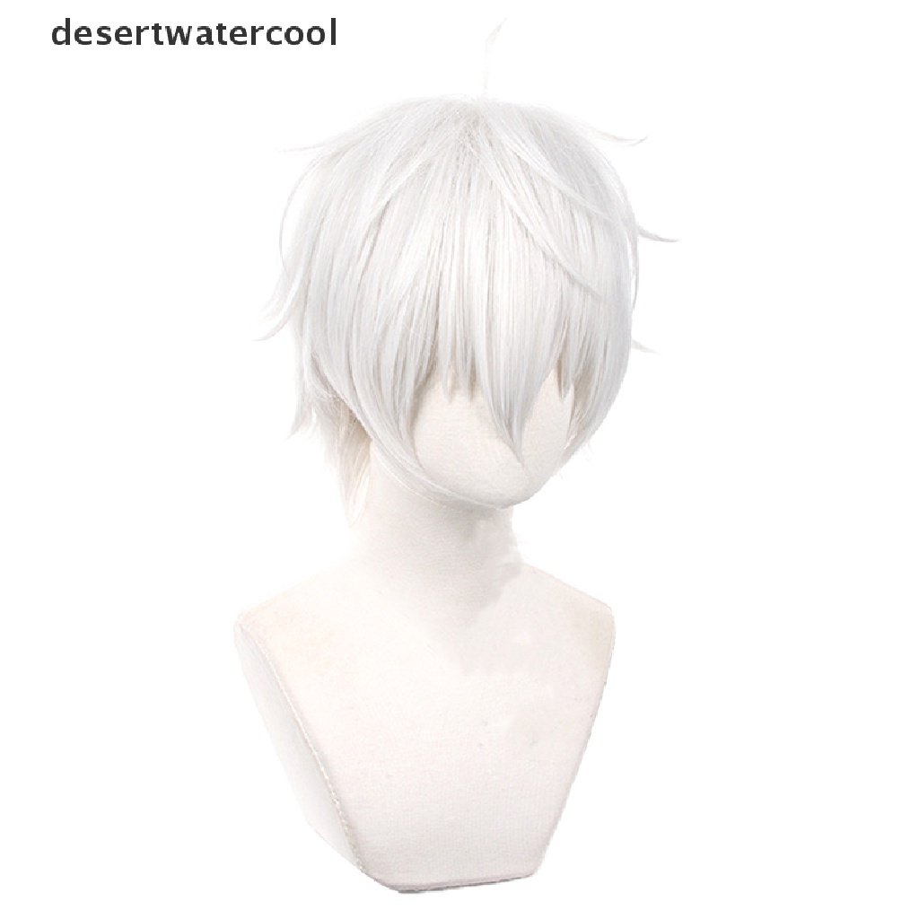 Deid Wig Cosplay Anime Untuk Kostum Pembunuhan Dramatis Pendek Sliver Wig Sintetis Putih Martijn