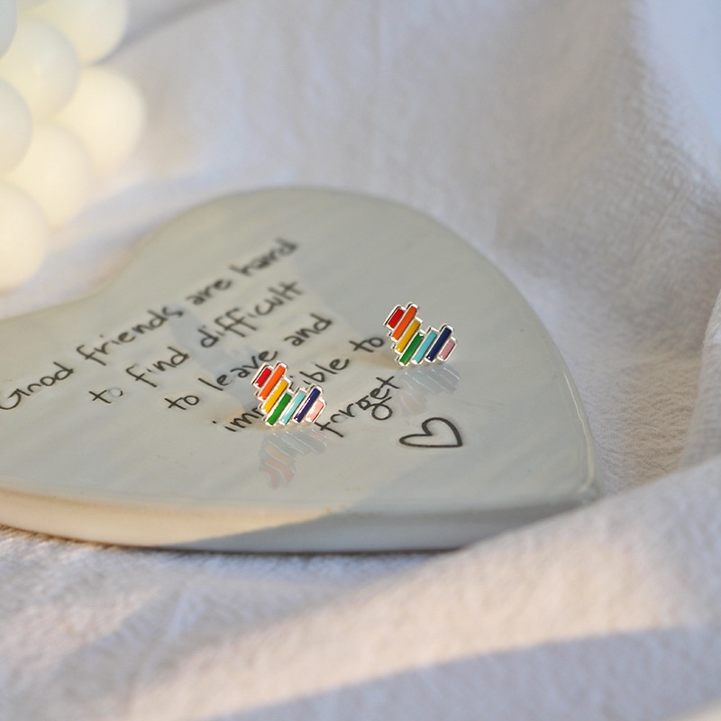 Kami Bunga Korea S925 Perak Lucu Kecil Rainbow Heart Stud Earrings Untuk Wanita Gadis Indah Warna-Warni Cinta Anting-Anting Fashion Telinga Perhiasan Hadiah