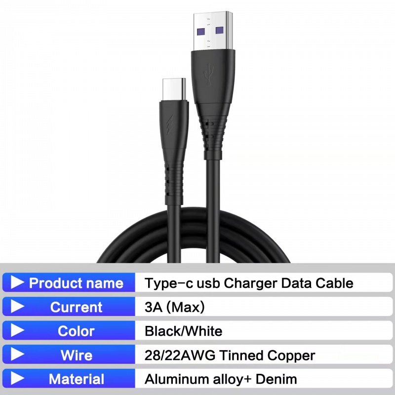 Kabel Karet Hitam Putih 1M fast charging Untuk Apple Android Kabel data fast charging