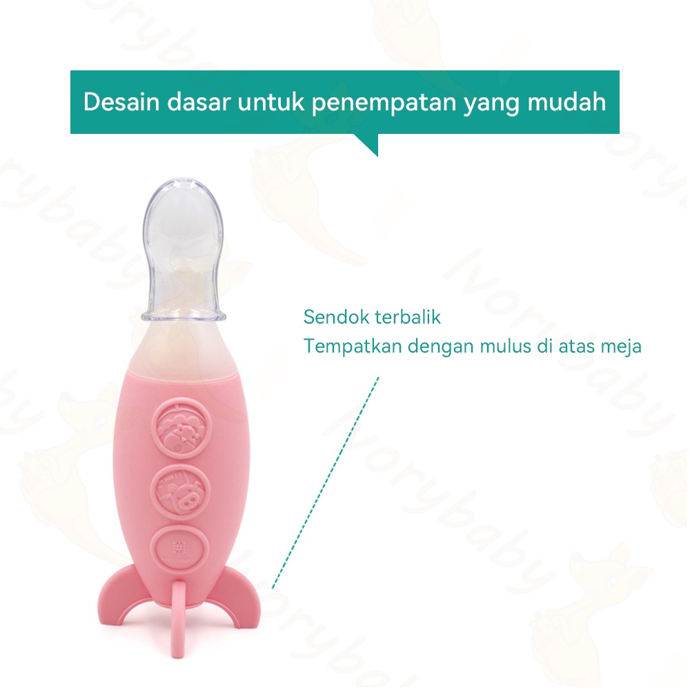 Ivorybaby Botol dot silicone Botol sendok makan bayi Bpa free Baby feeder lucu