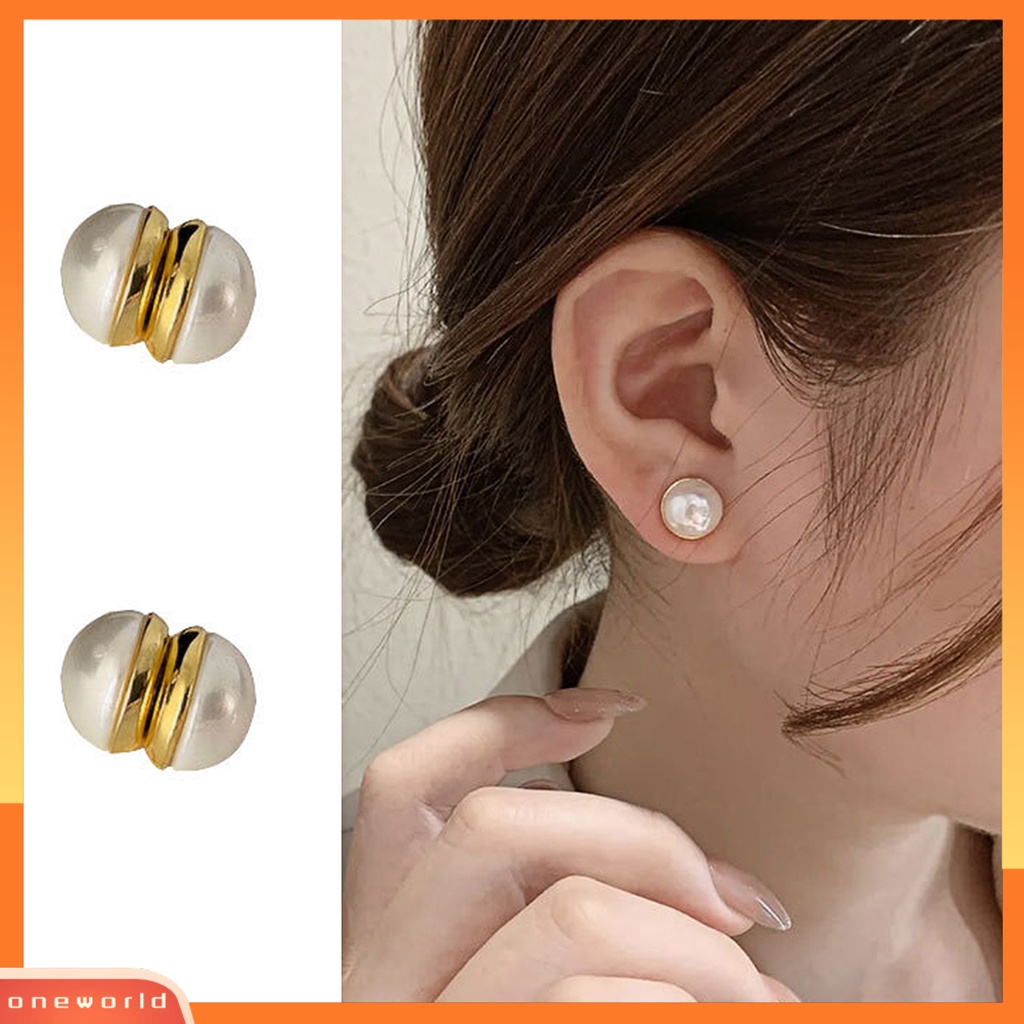 [EONE] 1pasang Anting Klip Ada Lubang Telinga Mutiara Imitasi Kuat Tidak Sakit Memakai Electroplating Ear Ornament Fade-Proof ic Ear Clip Stud Earrings Aksesoris Pakaian