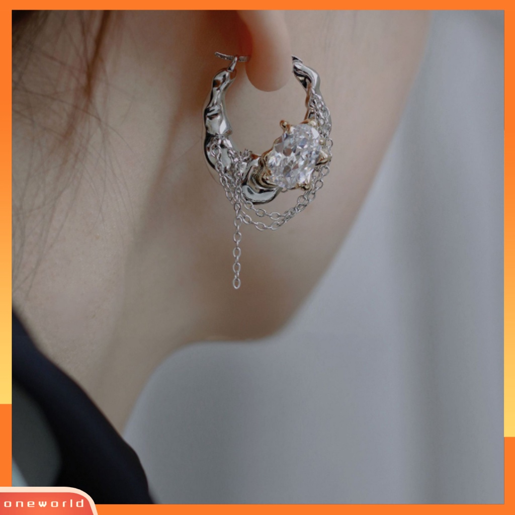 [EONE] 1pasang Wanita Anting Bersinar Berlian Imitasi Rantai Pesona Wanita Fashion Hoop Earrings Perhiasan Gadis Hadiah