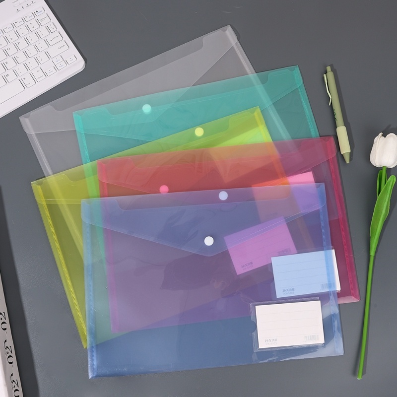 Tas File Transparan Plastik PVC/Tombol Type A4 Tebal Tahan Air Folder/Tas Dokumen Penyimpanan Siswa Kapasitas Besar Dengan Label Kategori/Alat Tulis Kantor