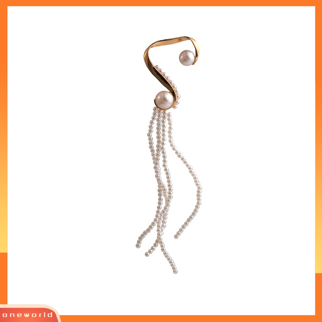 [EONE] 1pc Klip Telinga Berlebihan Temperamen Panjang Tidak Teratur Non Piercing Hias Hadiah Mutiara Imitasi Rumbai Liontin Anting Wanita Perhiasan Untuk Pesta