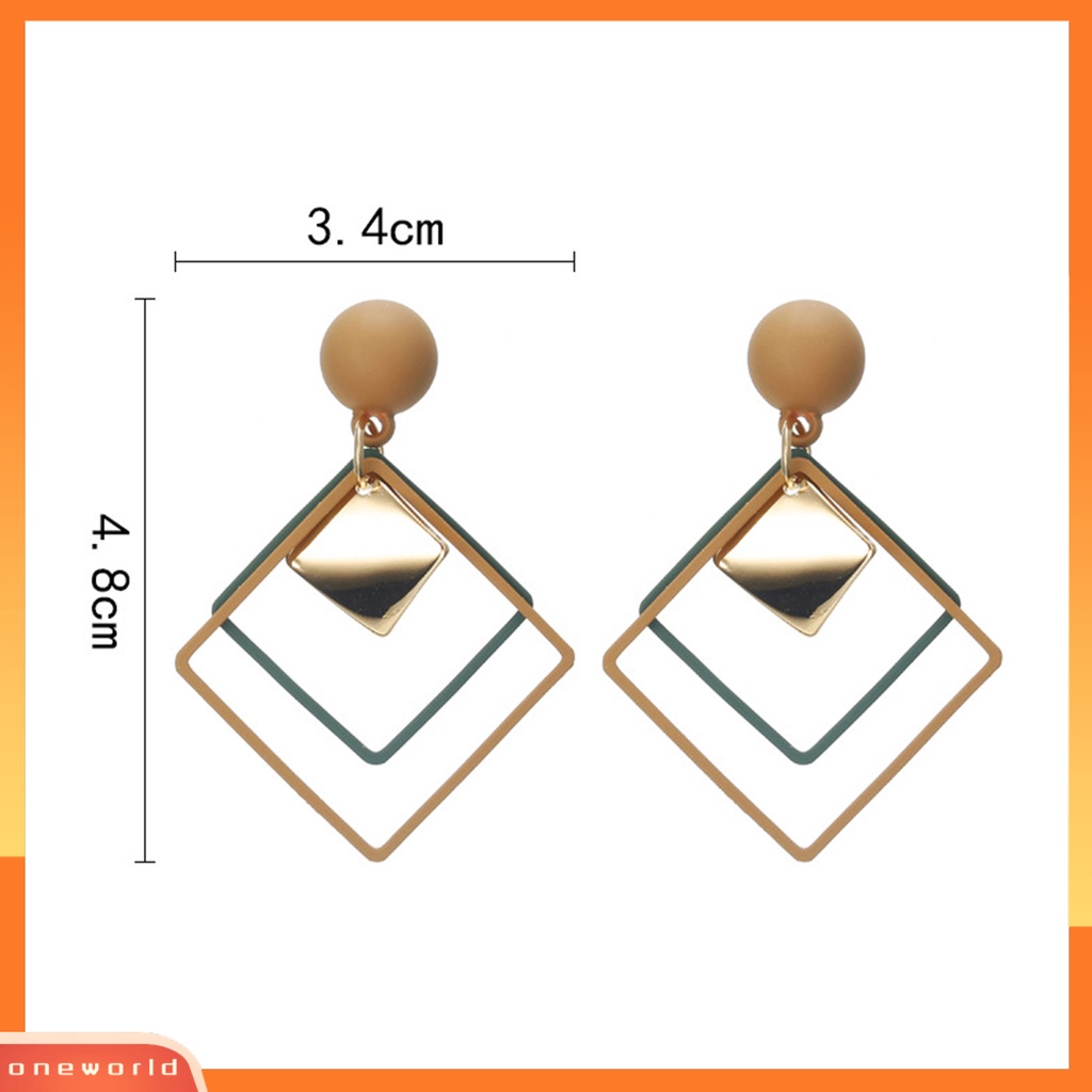 [EONE] 1pasang Menjuntai Anting Geometris Matte Kepribadian Minimalis Berongga Double Belah Ketupat Wanita Stud Earrings Fashion Perhiasan