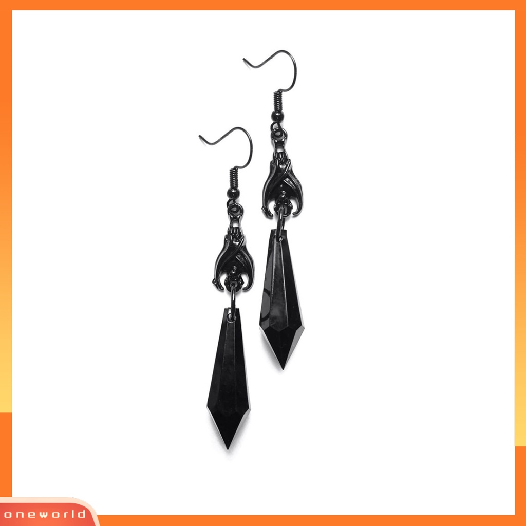 [EONE] 1pasang Anting Wanita Fadeless Sweater-proof Anti-Oksidasi Tahan Jatuh Ruby/Permata Hitam Vintage Ear Hooks Ear Decoration