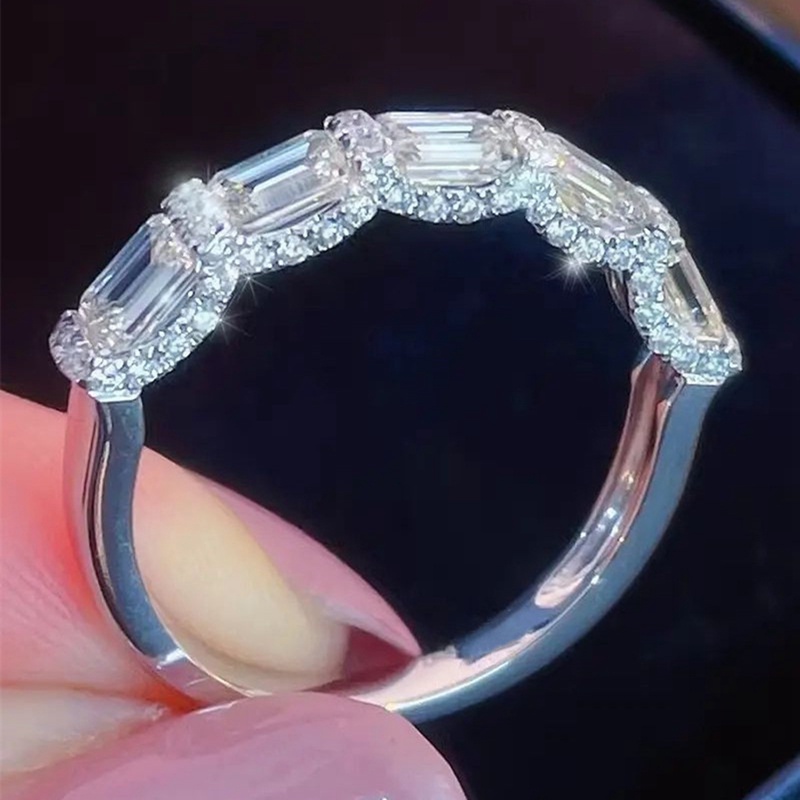 Sparkling Square Cubic Zirconia Cincin Untuk Wanita Indah Pengantin Akad Pernikahan Pesta Rings Fashion Dikontrak Perhiasan