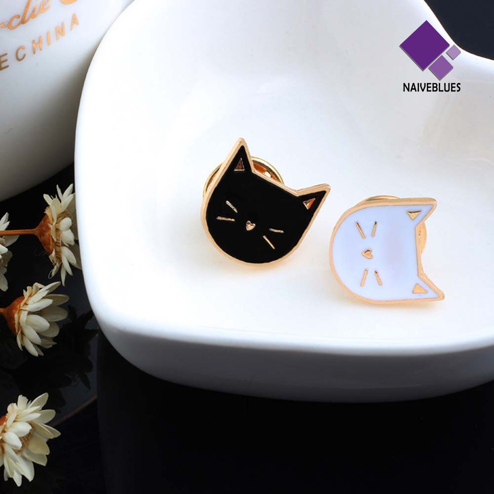 &lt; Naiveblues &gt; 2Pcs/Set Unisex Kartun Kucing Lucu Hewan Bros Jaket Lencana Perhiasan